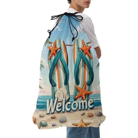 Laundry Bag Flip Flops Mesh Wash Bags Dirty Clothes Organizer with Drawstring Washing Machine Packable Storage Bag Summer Beach Sand Palm Leaves Travel Laundry Bags for Delicates College Dorm
