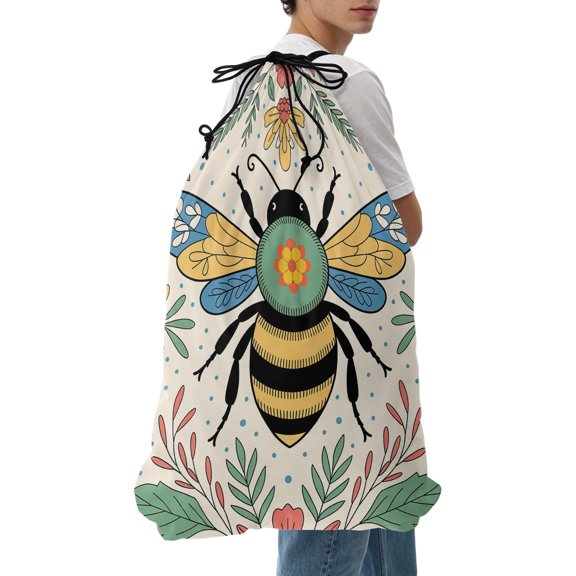 Laundry Bag Floral Bee Mesh Wash Bags Dirty Clothes Organizer with Drawstring Washing Machine Packable Storage Bag Flower Leaves Polka Dot Travel Laundry Bags for Delicates College Dorm Apartment
