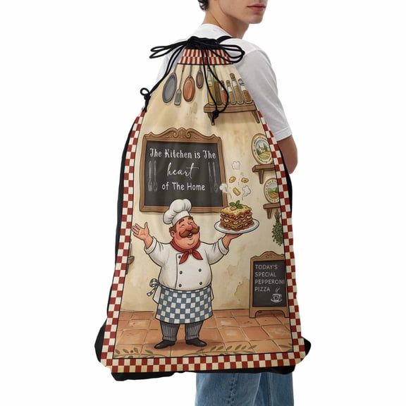 Laundry Bag Funny Chef Mesh Wash Bags Dirty Clothes Organizer with Drawstring Washing Machine Packable Storage Bag Cozy Cooking Kitchen Red Plaid Travel Laundry Bags for Delicates College Dorm