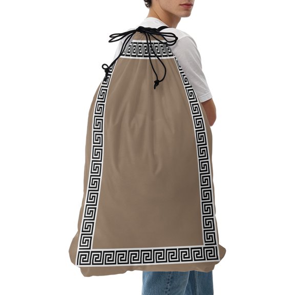 Laundry Bag Geometric Greek Key Design Mesh Wash Bags Dirty Clothes Organizer with Drawstring Washing Machine Packable Storage Bag Brown Travel Laundry Bags for Delicates College Dorm Apartment