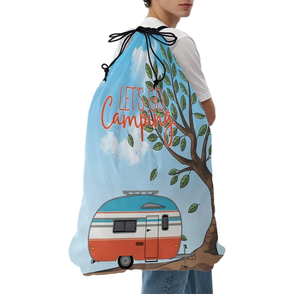 Laundry Bag Let's Go Camping Mesh Wash Bags Dirty Clothes Organizer with Drawstring Washing Machine Packable Storage Bag Camper Van Trees Blue Sky Travel Laundry Bags for Delicates College Dorm