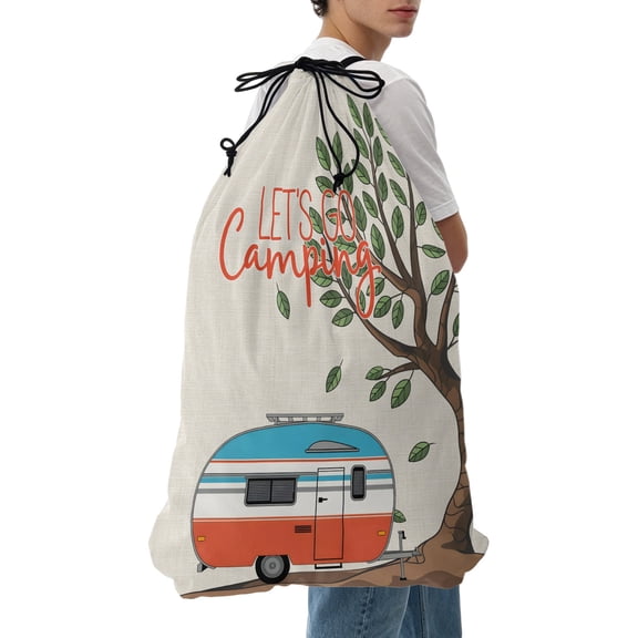 Laundry Bag Let's Go Camping Mesh Wash Bags Dirty Clothes Organizer with Drawstring Washing Machine Packable Storage Bag Red Camper Van Trees Linen Travel Laundry Bags for Delicates College Dorm