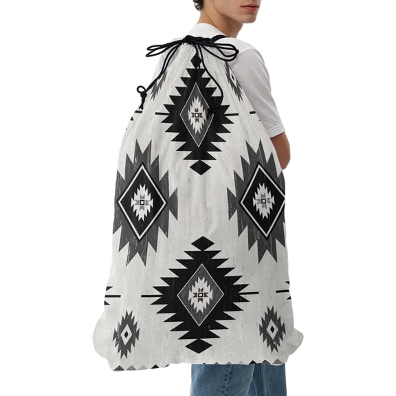 Laundry Bag Gray Boho Aztec Mesh Wash Bags Dirty Clothes Organizer with Drawstring Washing Machine Packable Storage Bag Southwest Tribal Style Travel Laundry Bags for Delicates College Dorm