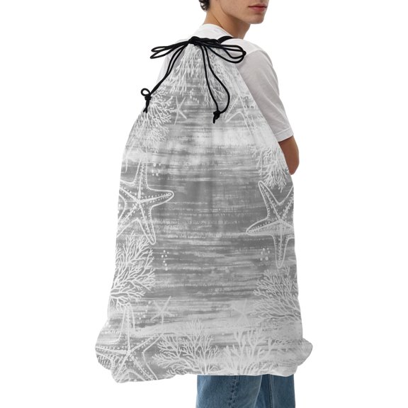 Laundry Bag Grey Coral Starfish Mesh Wash Bags Dirty Clothes Organizer with Drawstring Washing Machine Packable Storage Bag Summer Ocean Beach Shell Travel Laundry Bags for Delicates College Dorm