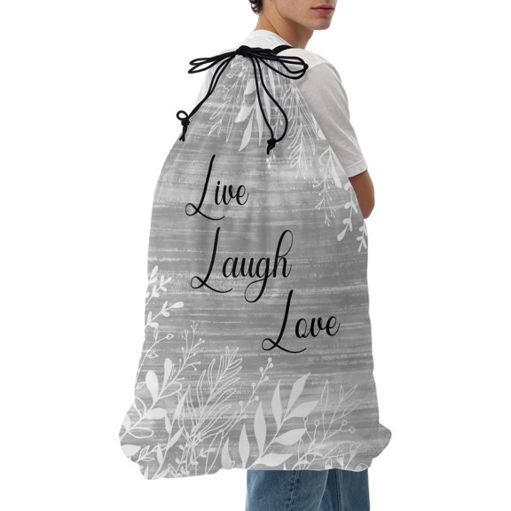 Laundry Bag Grey Rustic Wood Grain Mesh Wash Bags Dirty Clothes Organizer with Drawstring Washing Machine Packable Storage Bag Leaves Laugh Love Travel Laundry Bags for Delicates College Dorm
