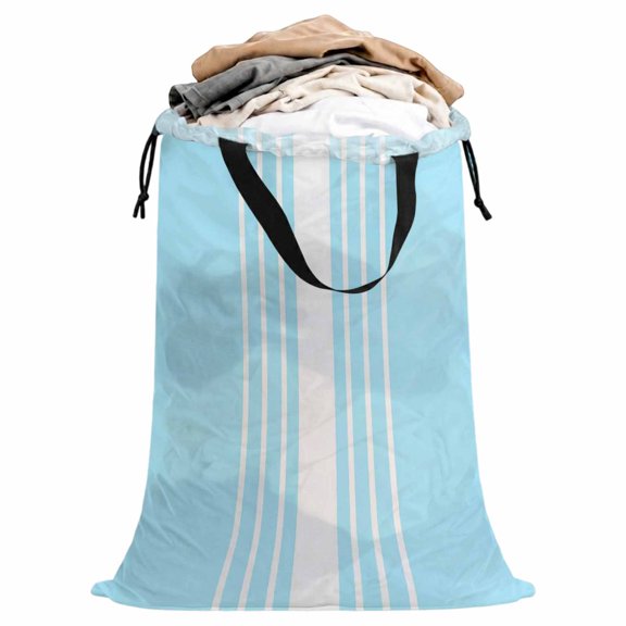 Laundry Bag with Handles Blue Striped Large Laundry Hamper Bag for Dirty Clothes Ocean Summer Beach Laundry Basket Storage Bag for Bedroom Dorm Apartment 25"x38"