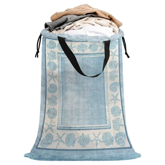 Laundry Bag with Handles Boho Beach Coastal Large Laundry Hamper Bag for Dirty Clothes Tropical Nautical Starfish Seashells Coral Laundry Basket Storage Bag for Bedroom Dorm Apartment 25"x38"