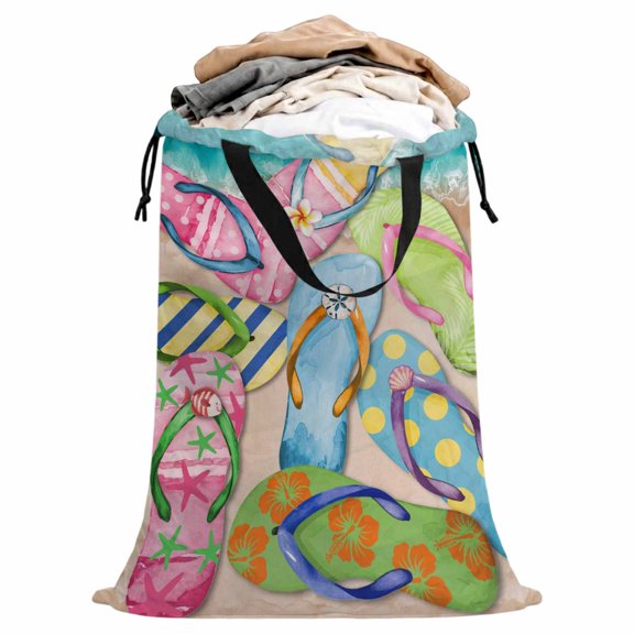 Laundry Bag with Handles Flip-flops Large Laundry Hamper Bag for Dirty Clothes Summer Sandy Beach Laundry Basket Storage Bag for Bedroom Dorm Apartment 25"x38"