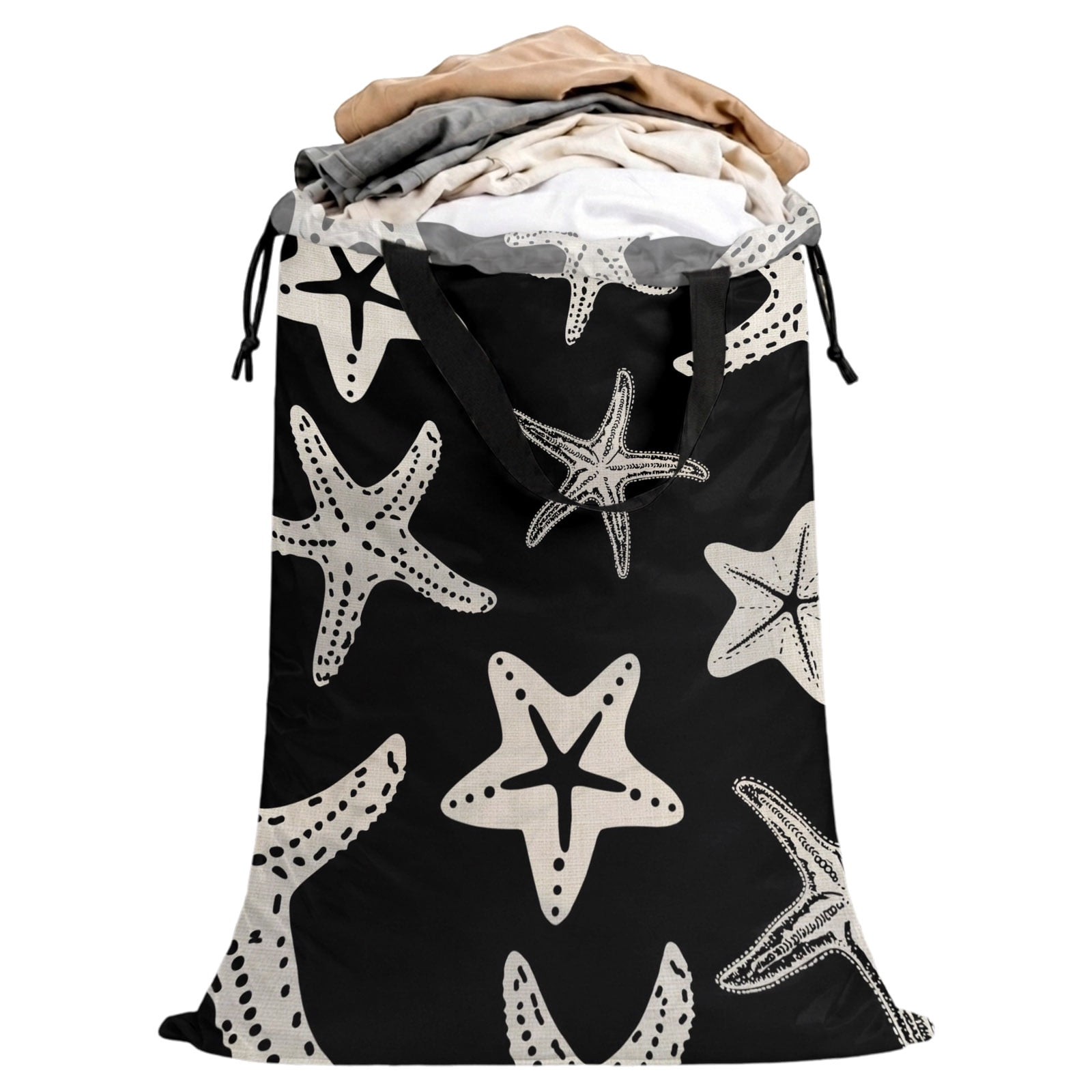Ocean Handle Laundry Bag with Handles Minimalist Starfish Large Laundry Hamper Bag ...