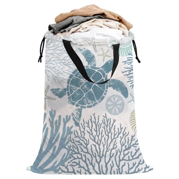 Laundry Bag with Handles Sea Turtles Large Laundry Hamper Bag for Dirty Clothes Ocean Blue Laundry Basket Storage Bag for Bedroom Dorm Apartment 25"x38"