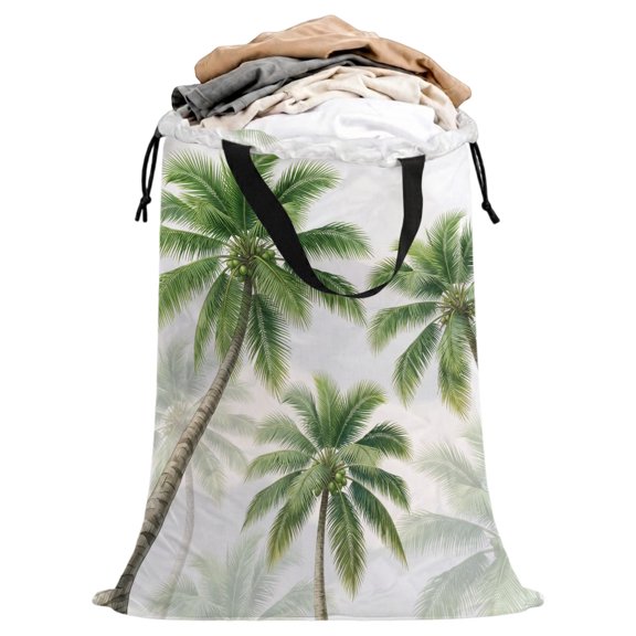 Laundry Bag with Handles Summer Tropical Green Palm Trees Large Laundry Hamper Bag for Dirty Clothes Rustic Coastal Beach Laundry Basket Storage Bag for Bedroom Dorm Apartment 25"x38"