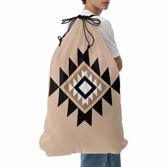 Laundry Bag Khaki Aztec Mesh Wash Bags Dirty Clothes Organizer with Drawstring Washing Machine Packable Storage Bag Boho Western Tribal Pattern Travel Laundry Bags for Delicates College Dorm