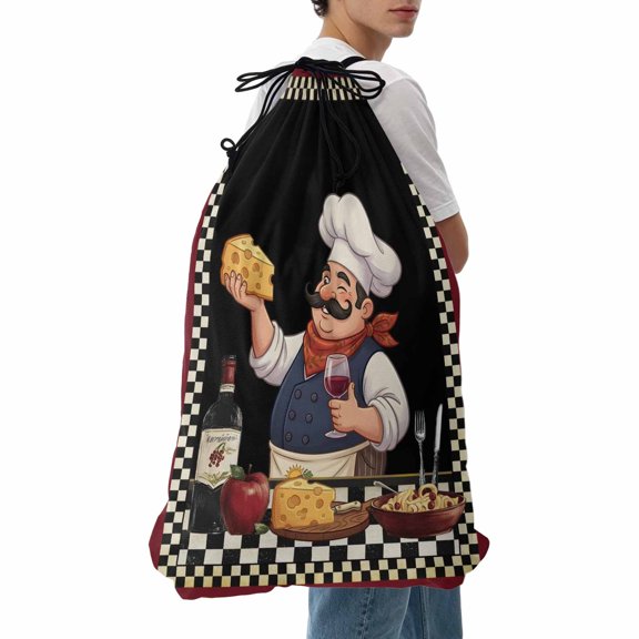 Laundry Bag Kitchen Chef Mesh Wash Bags Dirty Clothes Organizer with Drawstring Washing Machine Packable Storage Bag Red Wine Cheese Bistro Black Buffalo Plaid Travel Laundry Bags for Delicates Dorm