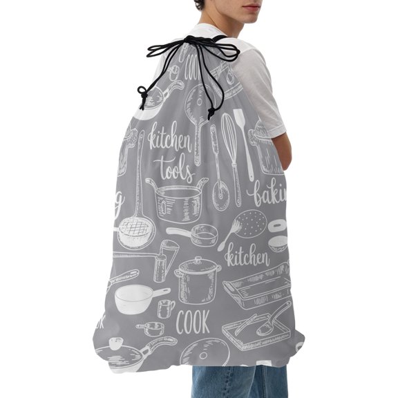 Laundry Bag Kitchen Tools Mesh Wash Bags Dirty Clothes Organizer with Drawstring Washing Machine Packable Storage Bag Grey Utensils Pots Pans Spoon Fork Travel Laundry Bags for Delicates Dorm