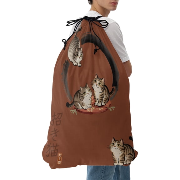 Laundry Bag Lucky Cat Mesh Wash Bags Dirty Clothes Organizer with Drawstring Washing Machine Packable Storage Bag Cute Japanese Style Red Travel Laundry Bags for Delicates College Dorm Apartment
