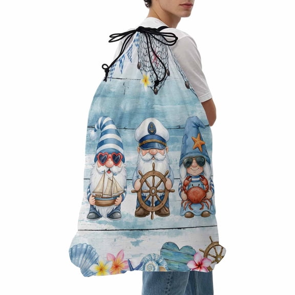Laundry Bag Nautical Gnomes Mesh Wash Bags Dirty Clothes Organizer with Drawstring Washing Machine Packable Storage Bag Ocean Crab Ship Rudder Travel Laundry Bags for Delicates College Dorm