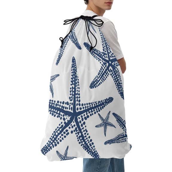 Laundry Bag Navy Blue Starfish Mesh Wash Bags Dirty Clothes Organizer with Drawstring Washing Machine Packable Storage Bag Summer Beach Coastal Travel Laundry Bags for Delicates College Dorm