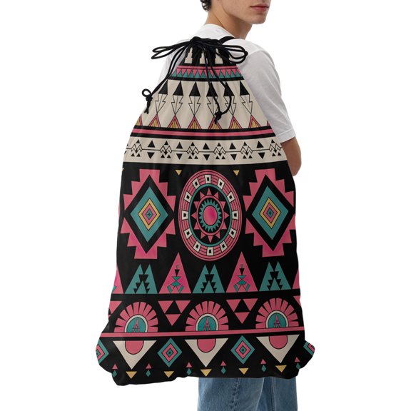 Laundry Bag Pink Aztec Boho Mesh Wash Bags Dirty Clothes Organizer with Drawstring Washing Machine Packable Storage Bag Tribal Geometric Pattern Travel Laundry Bags for Delicates College Dorm