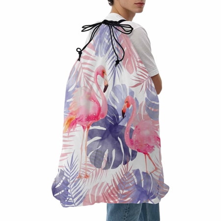 Laundry Bag Pink Flamigo Mesh Wash Bags Dirty Clothes Organizer with Drawstring Washing Machine Packable Storage Bag Purple Tropical Monstera Leaves Travel Laundry Bags for Delicates College Dorm