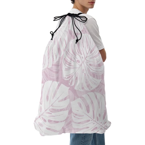 Laundry Bag Pink Monstera Deliciosa Mesh Wash Bags Dirty Clothes Organizer with Drawstring Washing Machine Packable Storage Bag Tropical Palm Leaves Travel Laundry Bags for Delicates College Dorm
