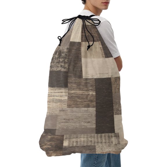 Laundry Bag Rustic Brown Wood Plank Mesh Wash Bags Dirty Clothes Organizer with Drawstring Washing Machine Packable Storage Bag Farmhouse Collage Block Travel Laundry Bags for Delicates College Dorm