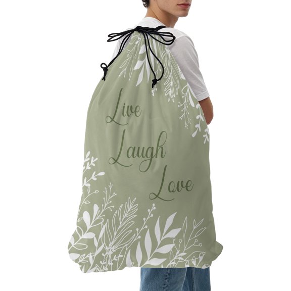 Laundry Bag Sage Green Rustic Wood Grain Mesh Wash Bags Dirty Clothes Organizer with Drawstring Washing Machine Packable Storage Bag Leaves Laugh Love Travel Laundry Bags for Delicates College Dorm