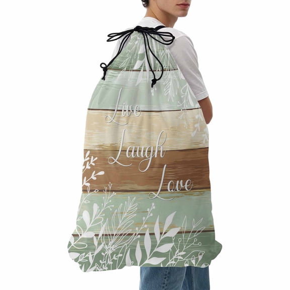 Laundry Bag Sage Green Wood Grain Mesh Wash Bags Dirty Clothes Organizer with Drawstring Washing Machine Packable Storage Bag Leaves Laugh Love Travel Laundry Bags for Delicates College Dorm