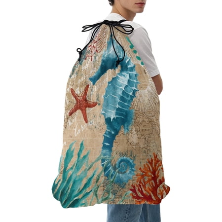 Laundry Bag Seahorse Mesh Wash Bags Dirty Clothes Organizer with Drawstring Washing Machine Packable Storage Bag Nautical Anchor Coral Vintage Marine Life Travel Laundry Bags for Delicates Dorm