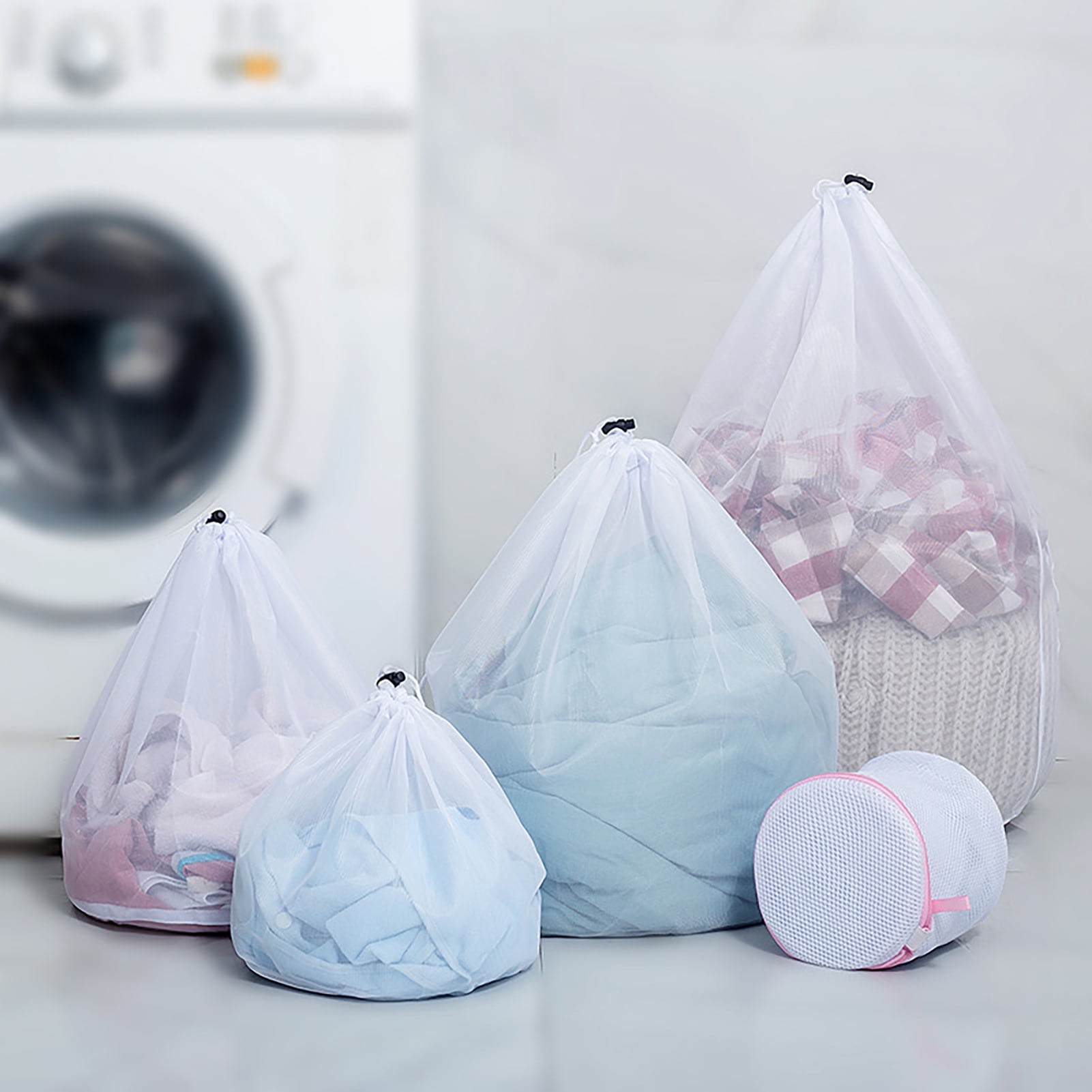 Laundry Bag Solid Color Drawstring Closure Polyester Anti-Pilling Mesh ...