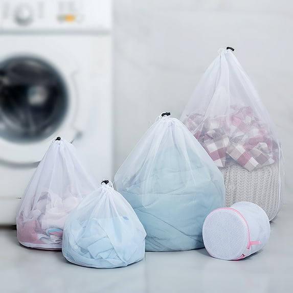 Laundry Bag Solid Color Drawstring Closure Polyester Anti-Pilling Mesh Wash Bag for Washing Machine
