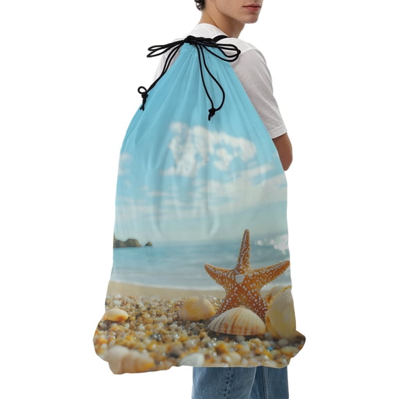 Laundry Bag Starfish Mesh Wash Bags Dirty Clothes Organizer with Drawstring Washing Machine Packable Storage Bag Summer Beach Shell Travel Laundry Bags for Delicates College Dorm Apartment