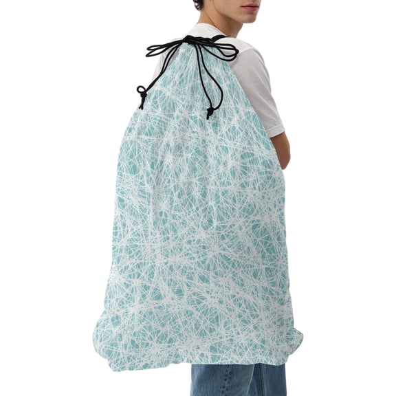 Laundry Bag Teal Blue Fibers Cobweb Mesh Wash Bags Dirty Clothes Organizer with Drawstring Washing Machine Packable Storage Bag Abstract Twist Lines Travel Laundry Bags for Delicates College Dorm