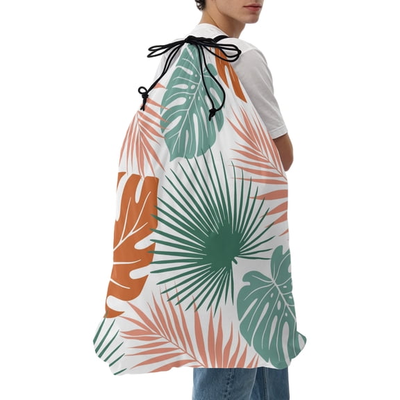 Laundry Bag Teal Orange Monstera Leaves Mesh Wash Bags Dirty Clothes Organizer with Drawstring Washing Machine Packable Storage Bag Tropical Leaf Exotic Plants Travel Laundry Bags for Delicates Dorm