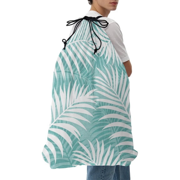 Laundry Bag Tropical Palm Leaves Mesh Wash Bags Dirty Clothes Organizer with Drawstring Washing Machine Packable Storage Bag Aqua Summer Beach Leaf Travel Laundry Bags for Delicates College Dorm
