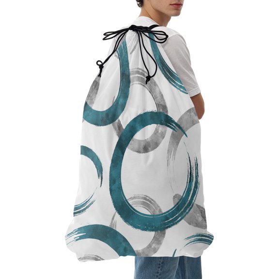 Laundry Bag Turquoise Circles Mesh Wash Bags Dirty Clothes Organizer with Drawstring Washing Machine Packable Storage Bag Geometric Abstract Twisted Lines Travel Laundry Bags for Delicates Dorm