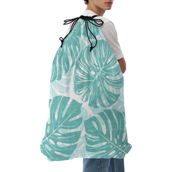 Laundry Bag Turquoise Monstera Deliciosa Mesh Wash Bags Dirty Clothes Organizer with Drawstring Washing Machine Packable Storage Bag Tropical Palm Leaves Travel Laundry Bags for Delicates Dorm