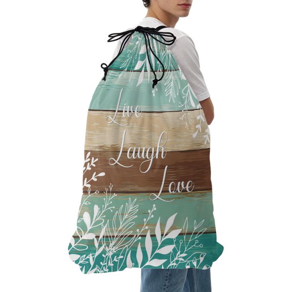 Laundry Bag Turquoise Sage Green Wood Grain Mesh Wash Bags Dirty Clothes Organizer with Drawstring Washing Machine Packable Storage Bag Leaves Laugh Love Travel Laundry Bags for Delicates Dorm