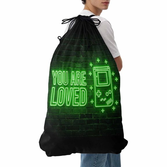 Laundry Bag Video Game Mesh Wash Bags Dirty Clothes Organizer with Drawstring Washing Machine Packable Storage Bag Green Shiny Gaming Playing Gamer Travel Laundry Bags for Delicates College Dorm