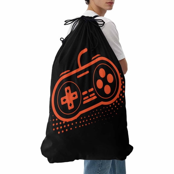 Laundry Bag Video Games Controller Mesh Wash Bags Dirty Clothes Organizer with Drawstring Washing Machine Packable Storage Bag Black Orange Gaming Console Travel Laundry Bags for Delicates Dorm