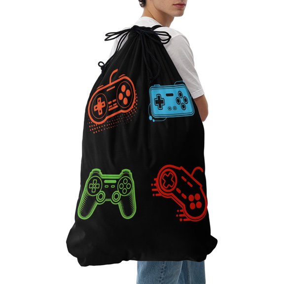 Laundry Bag Video Games Mesh Wash Bags Dirty Clothes Organizer with Drawstring Washing Machine Packable Storage Bag Retro Gaming Playing Gamer Travel Laundry Bags for Delicates College Dorm