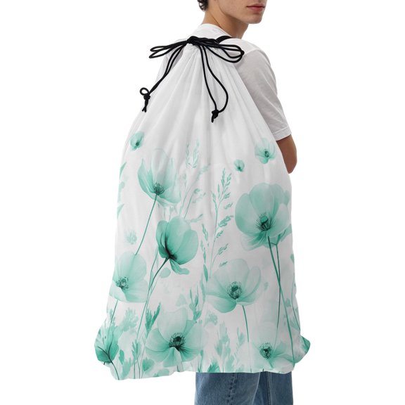 Laundry Bag Vintage Floral Mesh Wash Bags Dirty Clothes Organizer with Drawstring Washing Machine Packable Storage Bag Watercolor Flowers Aqua Travel Laundry Bags for Delicates College Dorm
