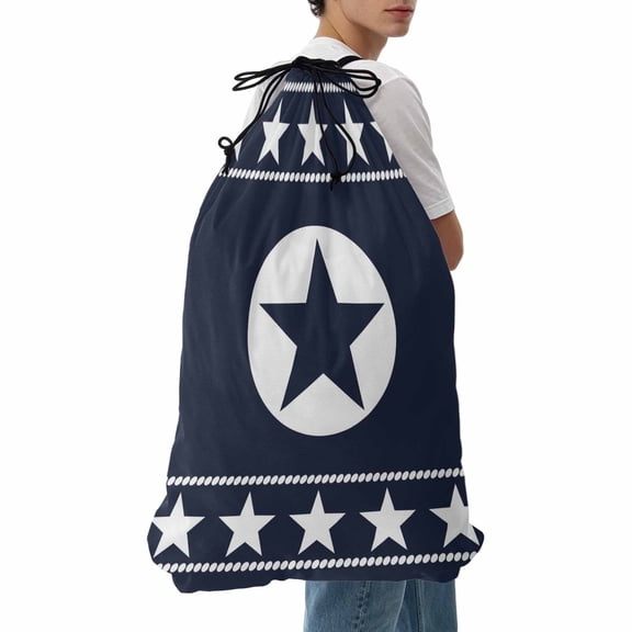 Laundry Bag Western Texas Star Retro Mesh Wash Bags Dirty Clothes Organizer with Drawstring Washing Machine Packable Storage Bag Tribal Navy Blue Travel Laundry Bags for Delicates College Dorm