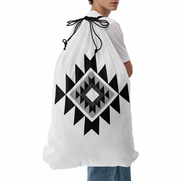 Laundry Bag White Aztec Mesh Wash Bags Dirty Clothes Organizer with Drawstring Washing Machine Packable Storage Bag Boho Western Tribal Pattern Travel Laundry Bags for Delicates College Dorm
