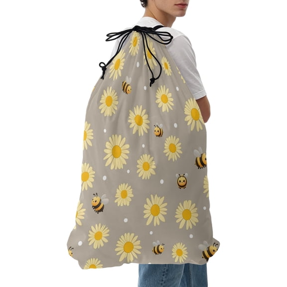 Laundry Bag Yellow Daisy Bee Mesh Wash Bags Dirty Clothes Organizer with Drawstring Washing Machine Packable Storage Bag Floral Polka Dots Grey Travel Laundry Bags for Delicates College Dorm