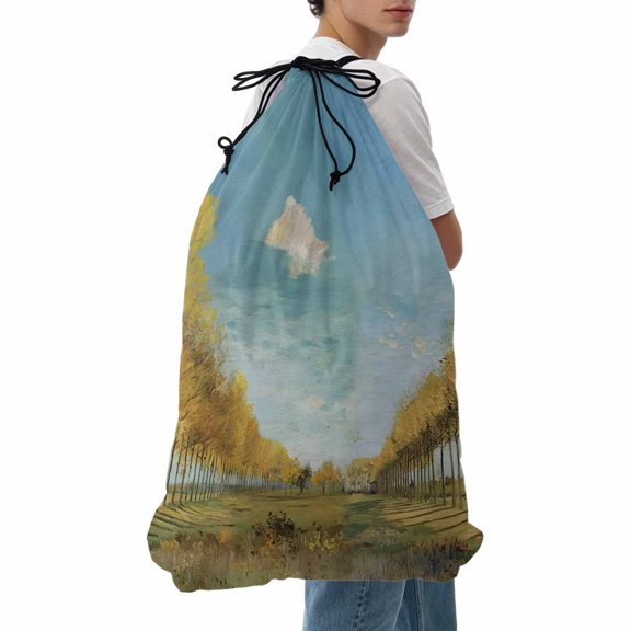 Laundry Bag Yellow Tree Lined Path Mesh Wash Bags Dirty Clothes Organizer with Drawstring Washing Machine Packable Storage Bag Blue Sky Oil Painting Travel Laundry Bags for Delicates College Dorm