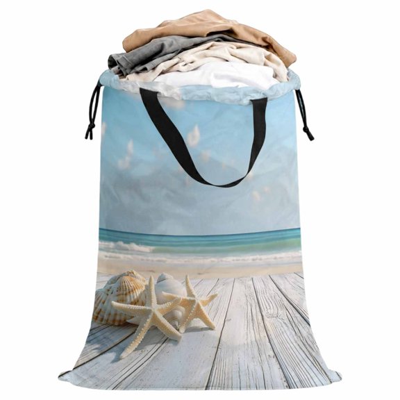 Laundry Bag with Handles Summer Large Laundry Hamper Bag for Dirty Clothes Ocean Beach Laundry Basket Storage Bag for Bedroom Dorm Apartment 25"x38"