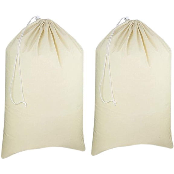 Laundry Bags 2-Pack 28x36" Extra-Large Cotton Canvas Heavy Duty Washable Durable Travel Sacks with Drawstring Closure Reusable Hamper Liners for Dirty Clothes Delicates & Lingerie