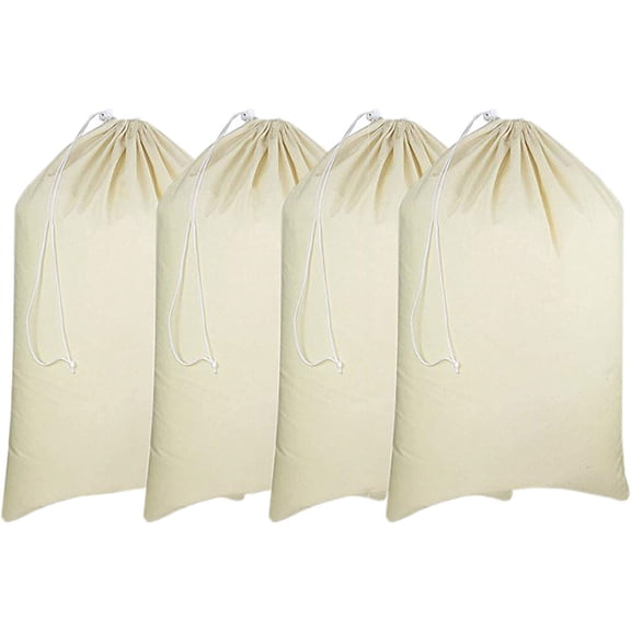 Laundry Bags 4-Pack 28x36" Extra-Large Cotton Canvas Heavy Duty Washable Durable Travel Sacks with Drawstring Closure Reusable Hamper Liners for Dirty Clothes Delicates & Lingerie