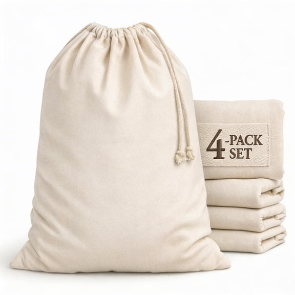Laundry Bags 4-pack 28"x36" Extra-large Cotton Canvas Heavy Duty Washable Durable Travel Sacks With Drawstring Closure Reusable Hamper Liners For Dirty Clothes Delicates & Lingerie