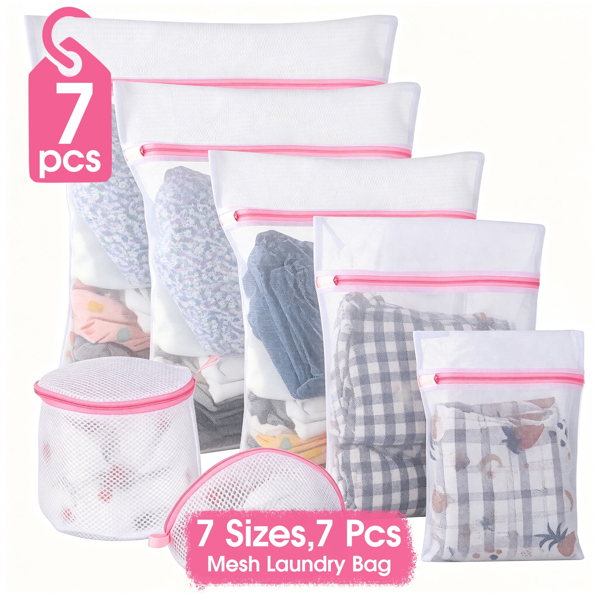 7 Pcs Mesh Laundry Bags, Laundry Bags For Washing Machine with Anti-Rust Zipper, Multi Size Delicates Washing Bags, Reusable Mesh Wash Bags for Lingerie, Socks, Travel Storage